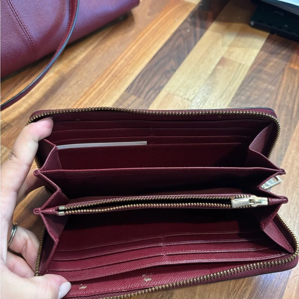 Coach Burgundy Leather Tote with Matching Wallet